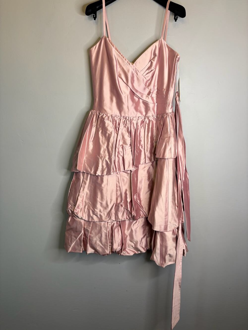 Escada Blush Pink Satin Tiered Midi Dress